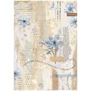 Stamperia A4 Rice Paper - Secret Diary - Blue Flower - DFSA4861