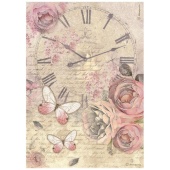 Stamperia A4 Rice Paper - Shabby Rose - Clock - DFSA4880