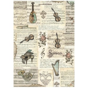 Stamperia A4 Rice Paper - Music - Instruments - DFSA4968