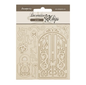 Stamperia Decorative Chips - Old Lace - Gate and Key - SCB242