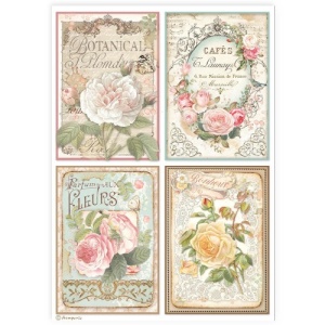 Stamperia A4 Rice Paper - 4 Card Roses - DFSA4909