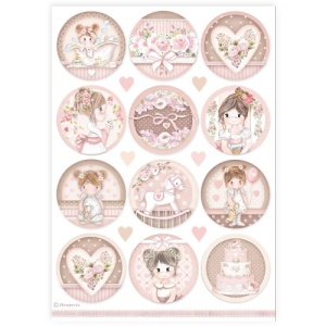 Stamperia A4 Rice Paper - Baby Girl Rounds - DFSA4905