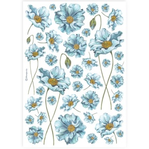 Stamperia A4 Rice Paper - Blue Flowers - DFSA4893