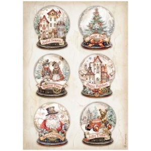 Stamperia A4 Rice Paper - Gear up for Christmas - Snowglobes - DFSA4937