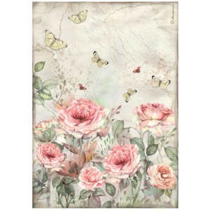 Stamperia A4 Rice Paper - House of Roses - Roses and Butterfly - DFSA41019