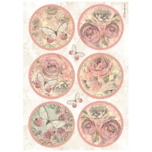Stamperia A4 Rice Paper - Shabby Rose - 6 Rounds - DFSA4879