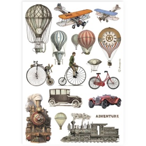 Stamperia A4 Rice Paper - Train and Balloons - DFSA4902