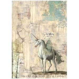 Stamperia A4 Rice Paper - Wonderland - Unicorn - DFSA4929