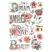 Stamperia A4 Rice Paper - Dream Smile Love Believe - DFSA4992