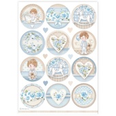 Stamperia A4 Rice Paper - Baby Boy Rounds - DFSA4906