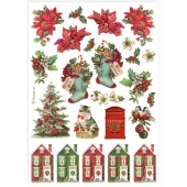 Stamperia A4 Rice Paper - Classic Christmas - Socks and Houses - DFSA4918