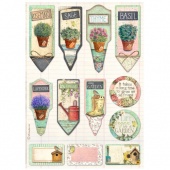 Stamperia A4 Rice Paper - Garden - Tags and Labels - DFSA4869