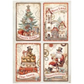 Stamperia A4 Rice Paper - Gear up for Christmas - 4 Cards - DFSA4935