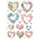 Stamperia A4 Rice Paper - Hearts - DFSA4896