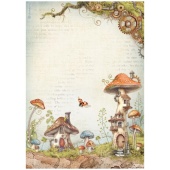 Stamperia A4 Rice Paper - Hidden Grove - Mushroom Houses - DFSA41012