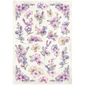 Stamperia A4 Rice Paper - Lavender - Flower Pattern - DFSA4881
